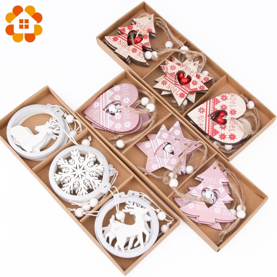 1 SET DIY Creative Wooden Printed Christmas Pendants Decorations