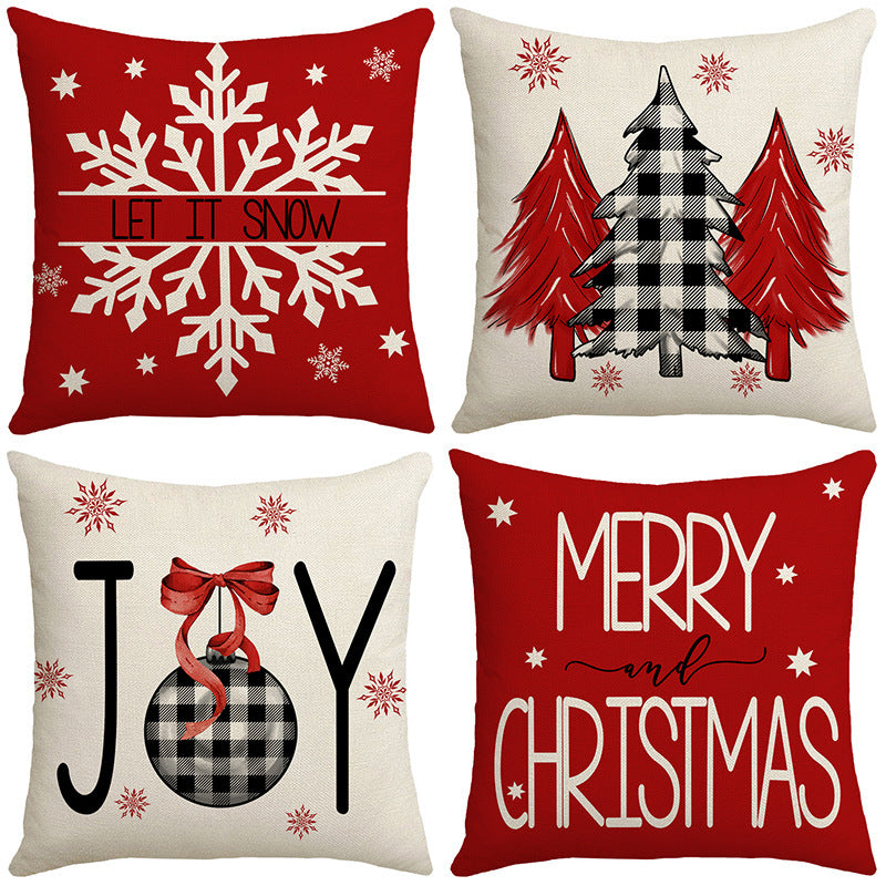 Grid Christmas linen pillowcase