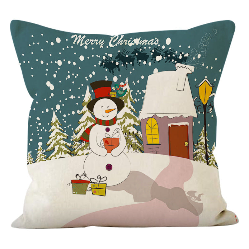 Christmas snowman linen pillowcase