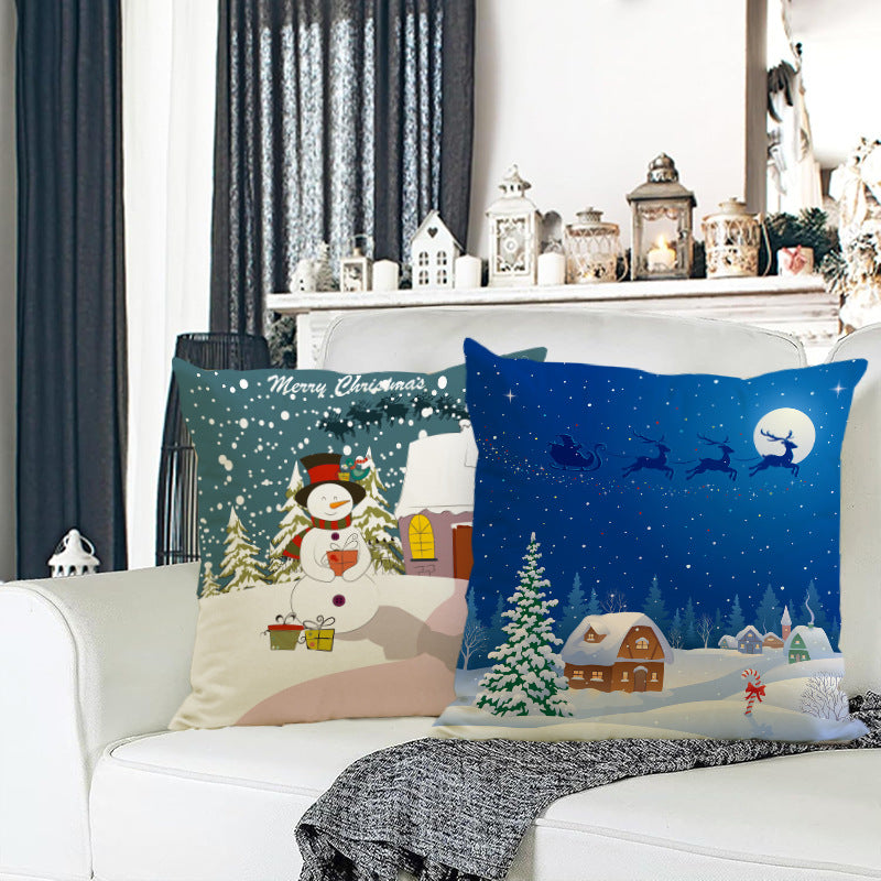 Christmas snowman linen pillowcase