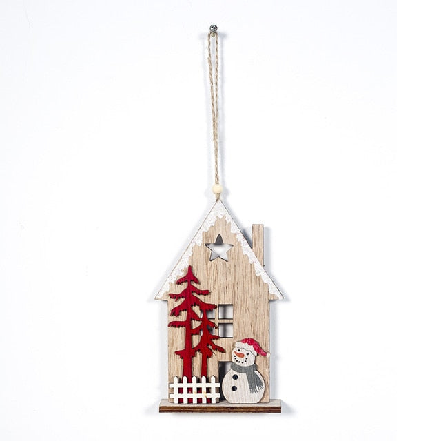 Creative wooden hollow colorful house christmas