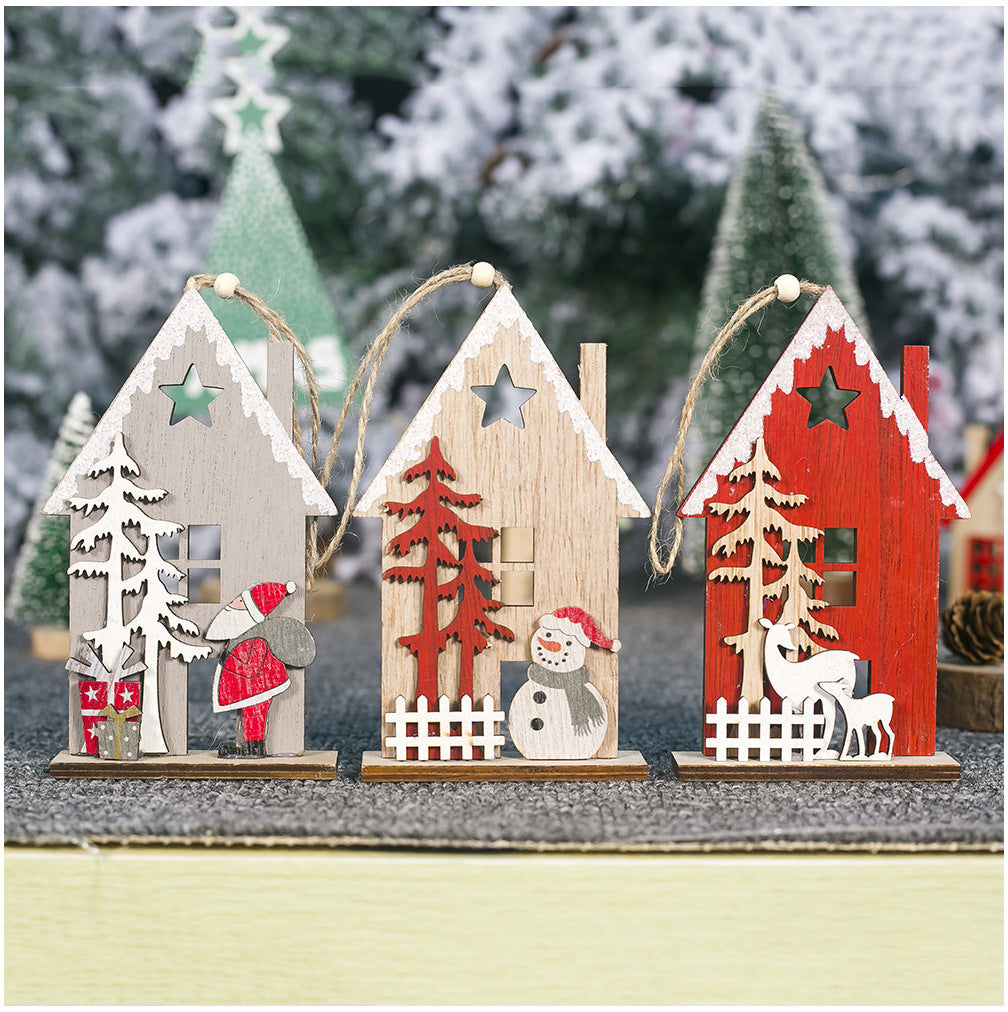 Creative wooden hollow colorful house christmas