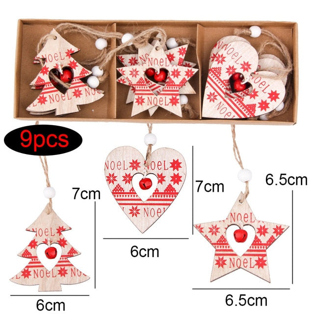 1 SET DIY Creative Wooden Printed Christmas Pendants Decorations