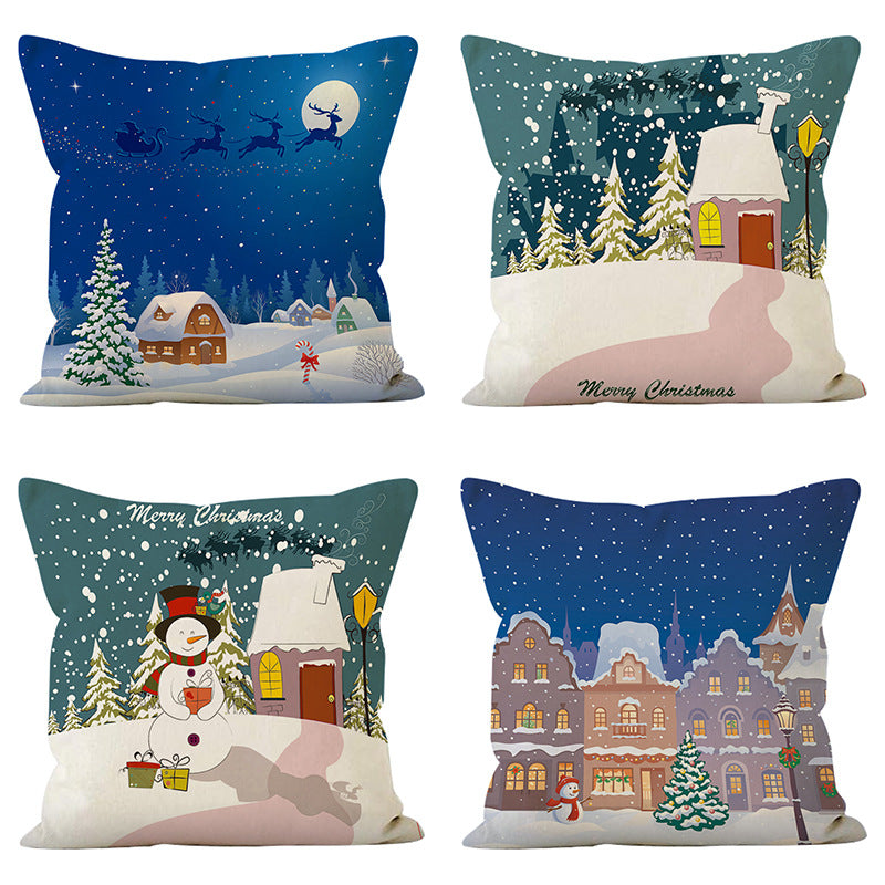 Christmas snowman linen pillowcase