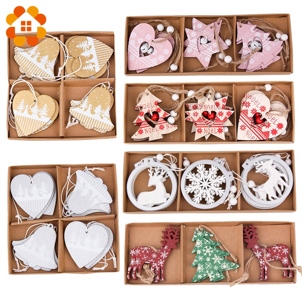 1 SET DIY Creative Wooden Printed Christmas Pendants Decorations