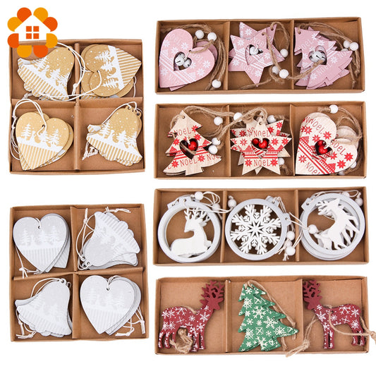 1 SET DIY Creative Wooden Printed Christmas Pendants Decorations