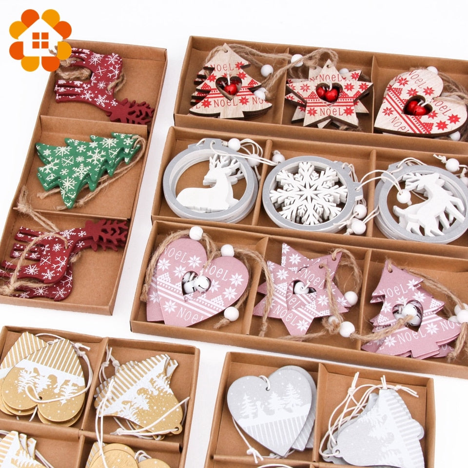 1 SET DIY Creative Wooden Printed Christmas Pendants Decorations