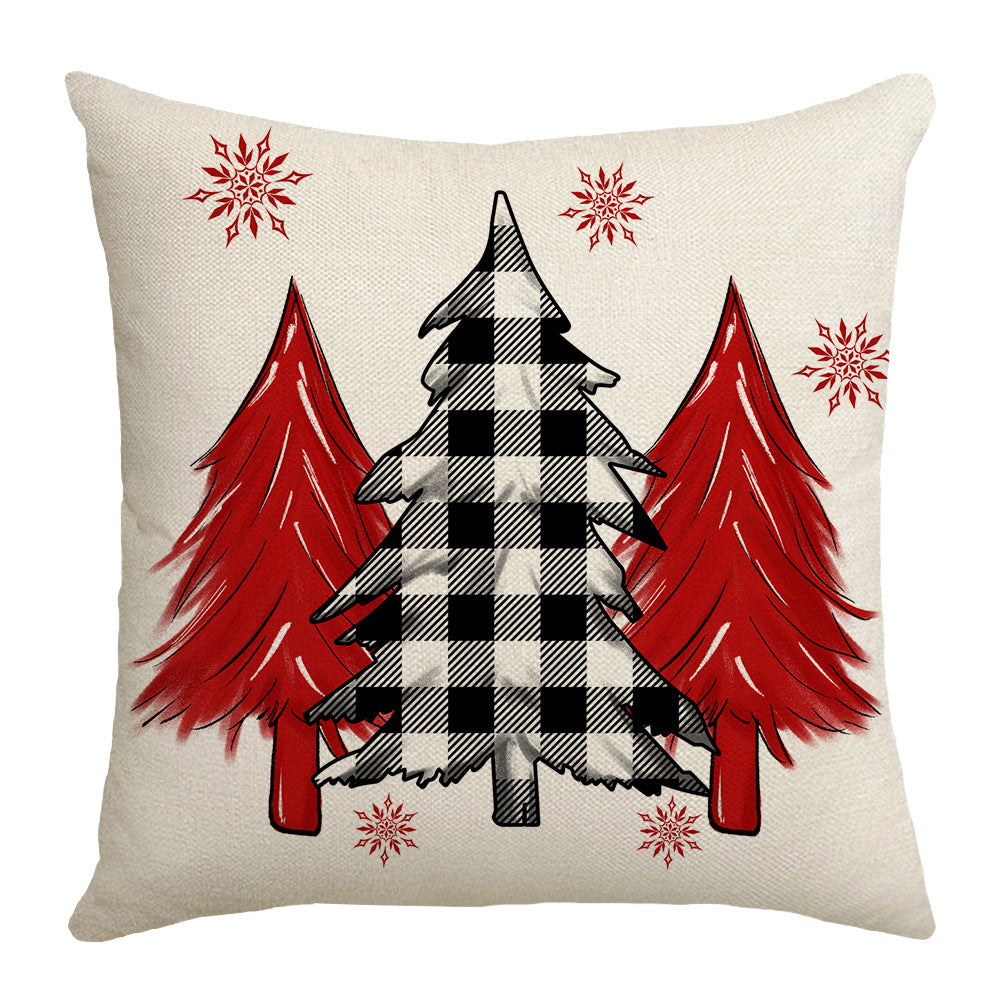 Grid Christmas linen pillowcase