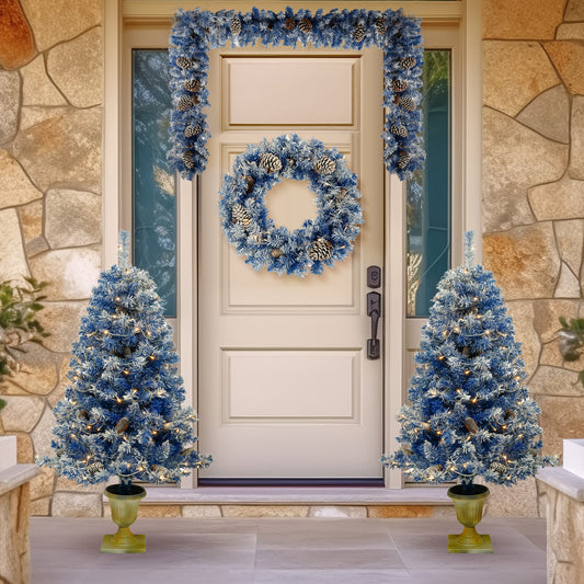 A set of 4 artificial Christmas trees, including flower garlands, flower garlands, and 2 entrance trees, equipped with LED light