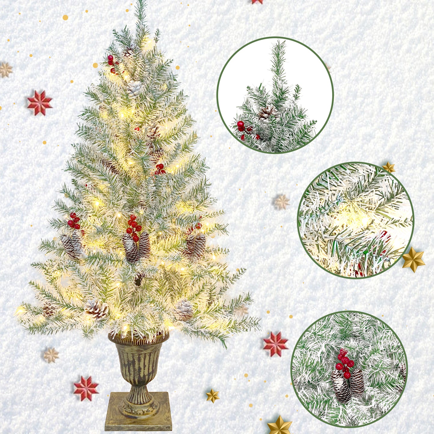 Xmas Tree Artificial Christmas 4-Piece Set,Garland, Wreath and Set of 2 Entrance Trees X-mas