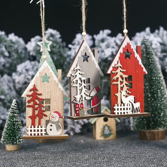 Creative wooden hollow colorful house christmas