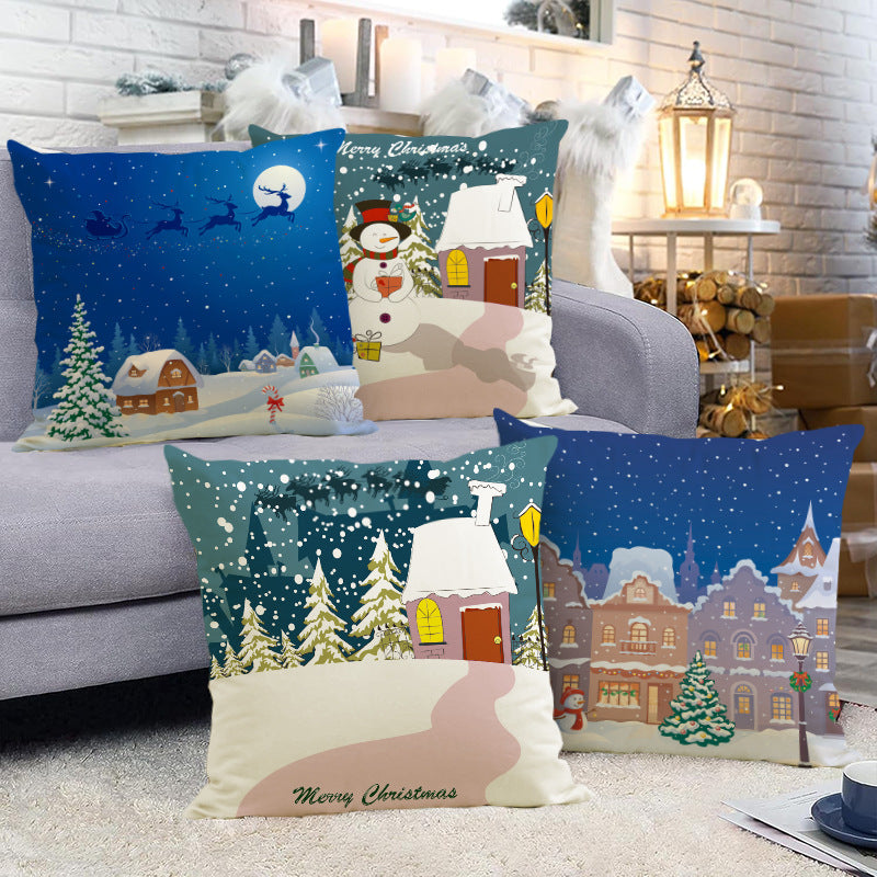 Christmas snowman linen pillowcase