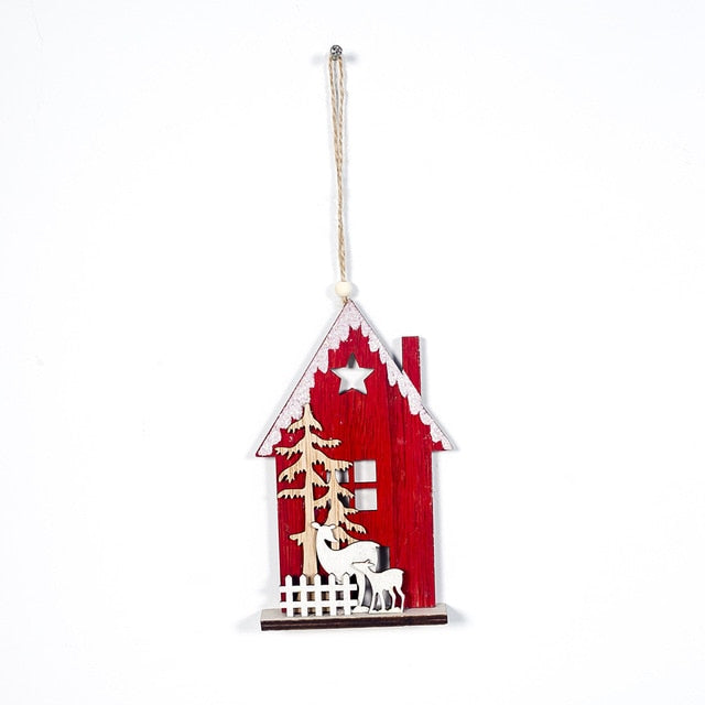 Creative wooden hollow colorful house christmas