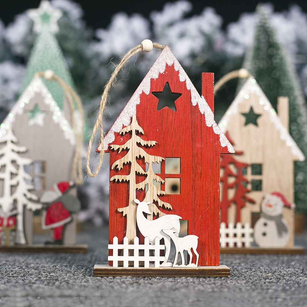 Creative wooden hollow colorful house christmas