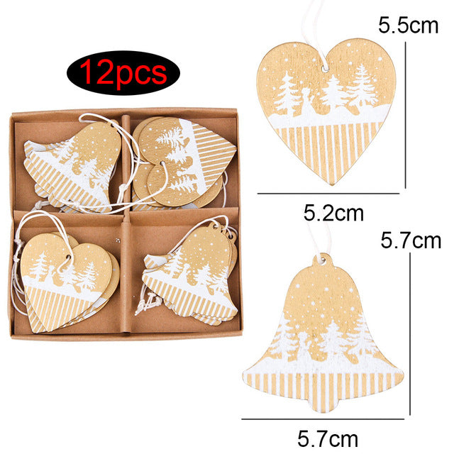 1 SET DIY Creative Wooden Printed Christmas Pendants Decorations