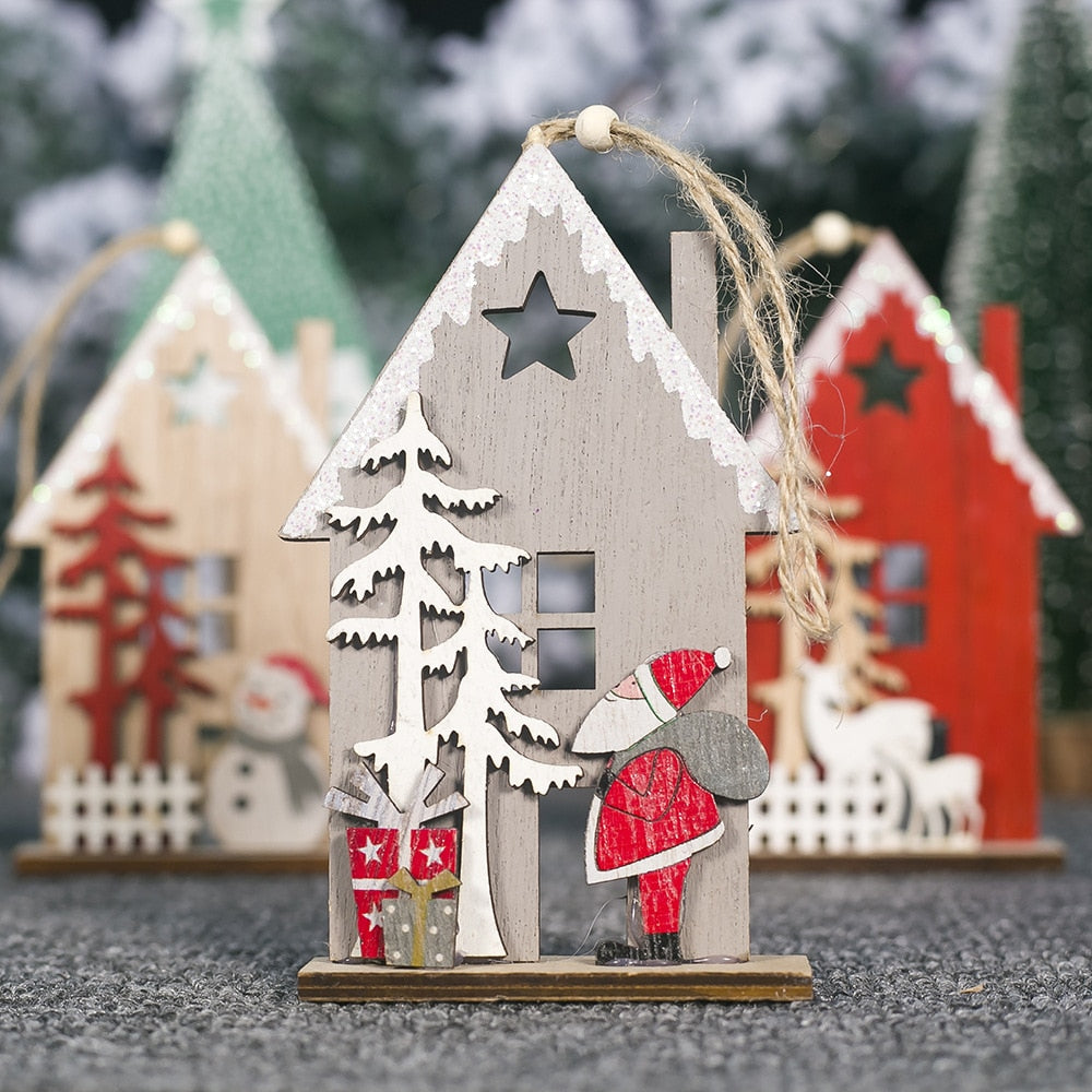 Creative wooden hollow colorful house christmas