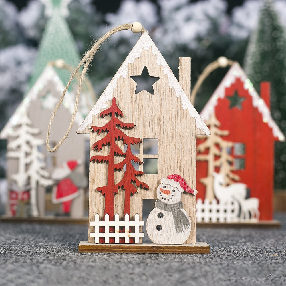 Creative wooden hollow colorful house christmas